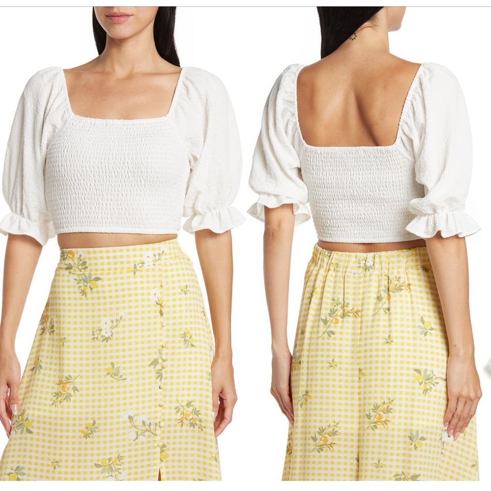 NWT BCBGeneration Puff Sleeve Smocked Crop Top size M